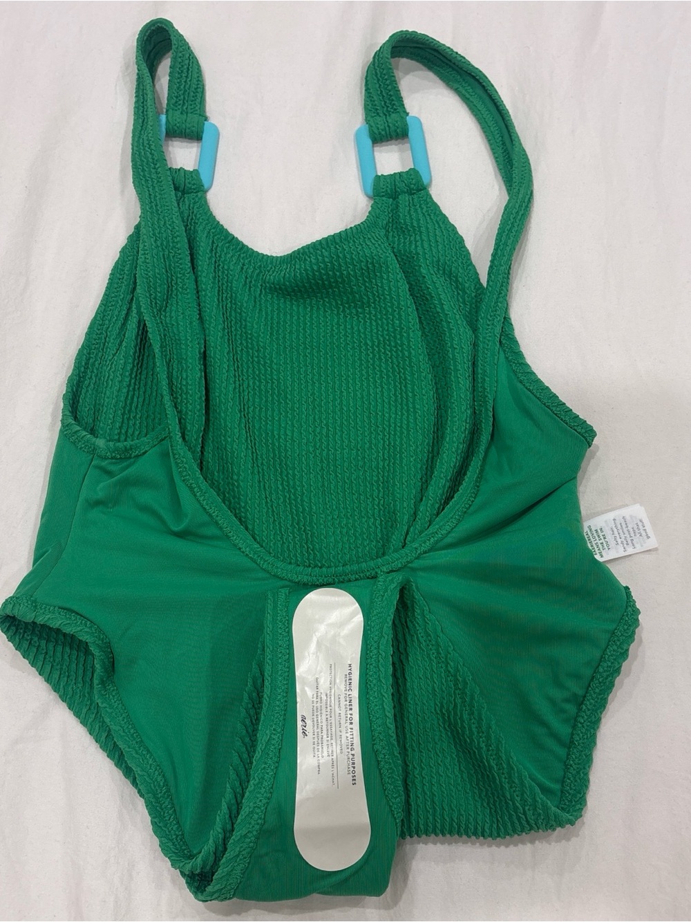 aerie Green Textured One-Piece Swimsuit with Blue Accent Rings